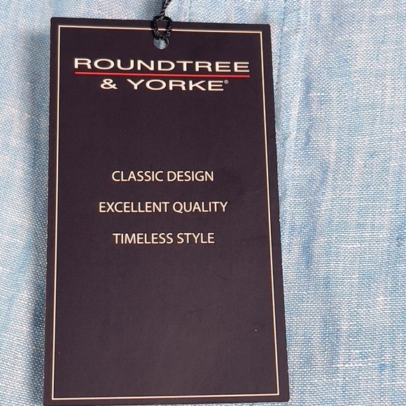 Roundtree & Yorke Mens Linen Button Down Shirt Size 2XB Blue Short Sleeve NEW - Picture 9 of 12